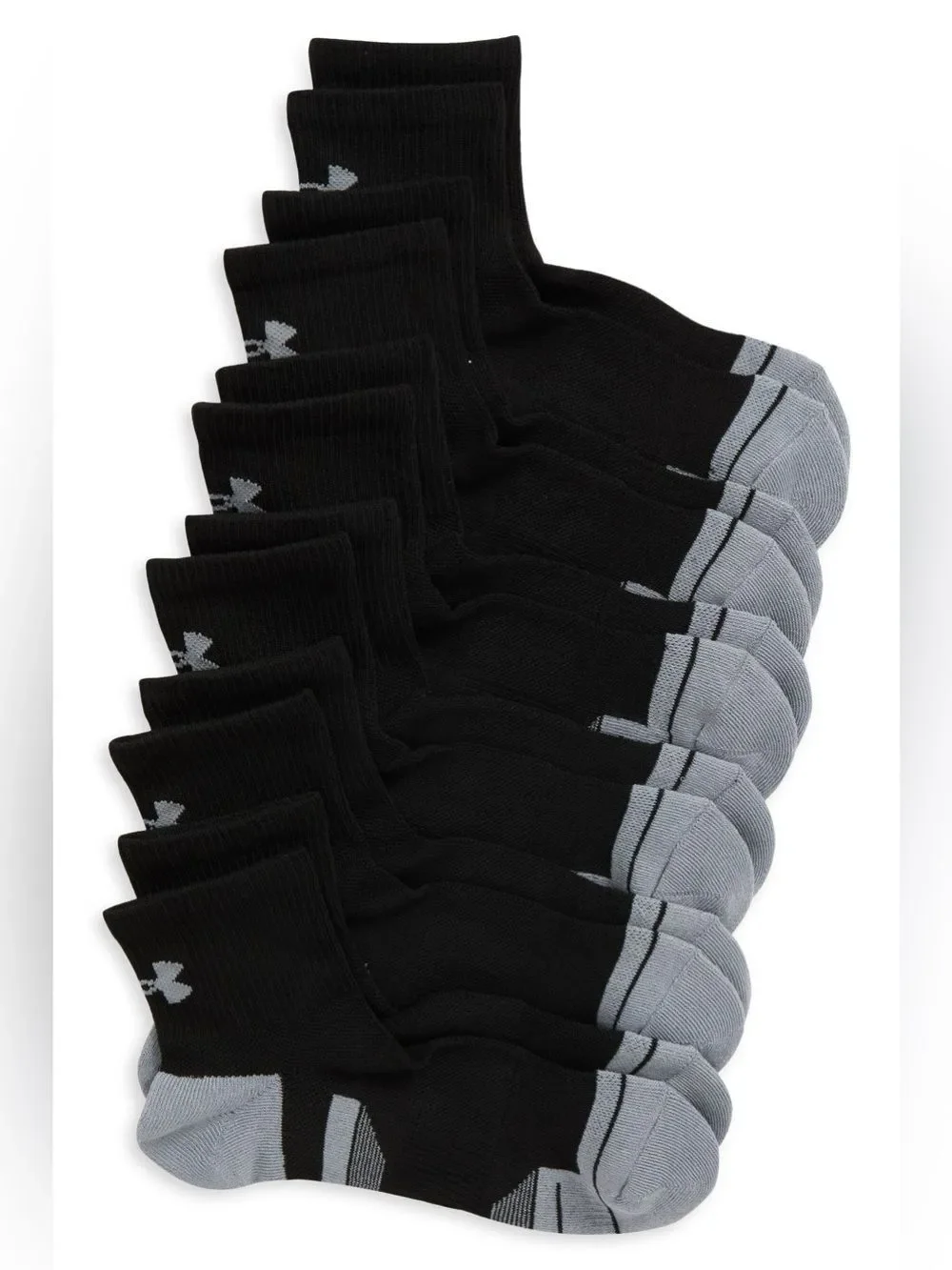 Under Armour Quarter Socks Performance Tech Black Grey Large Men’s